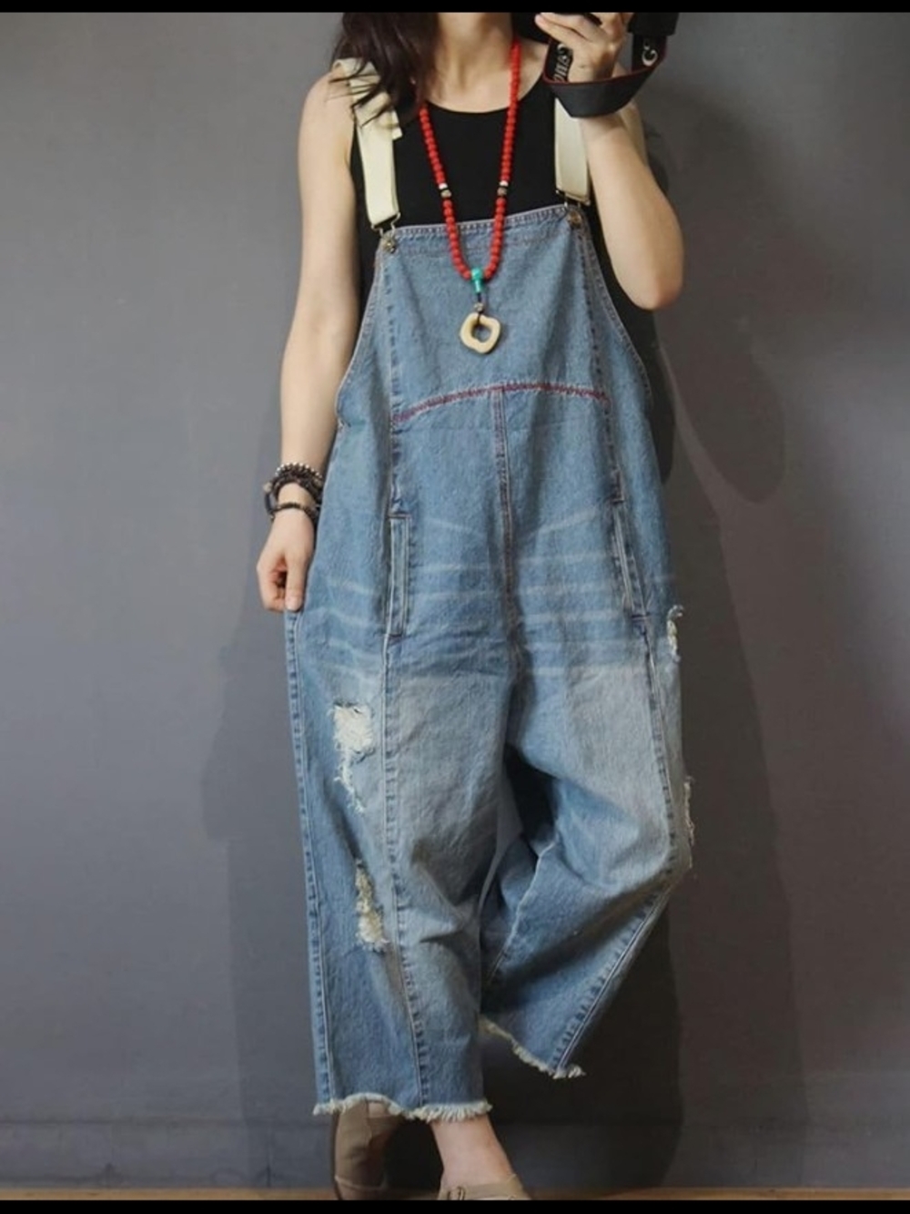 Casual Light Blue Denim Overalls Wide Leg Boxy for Women Sz XL